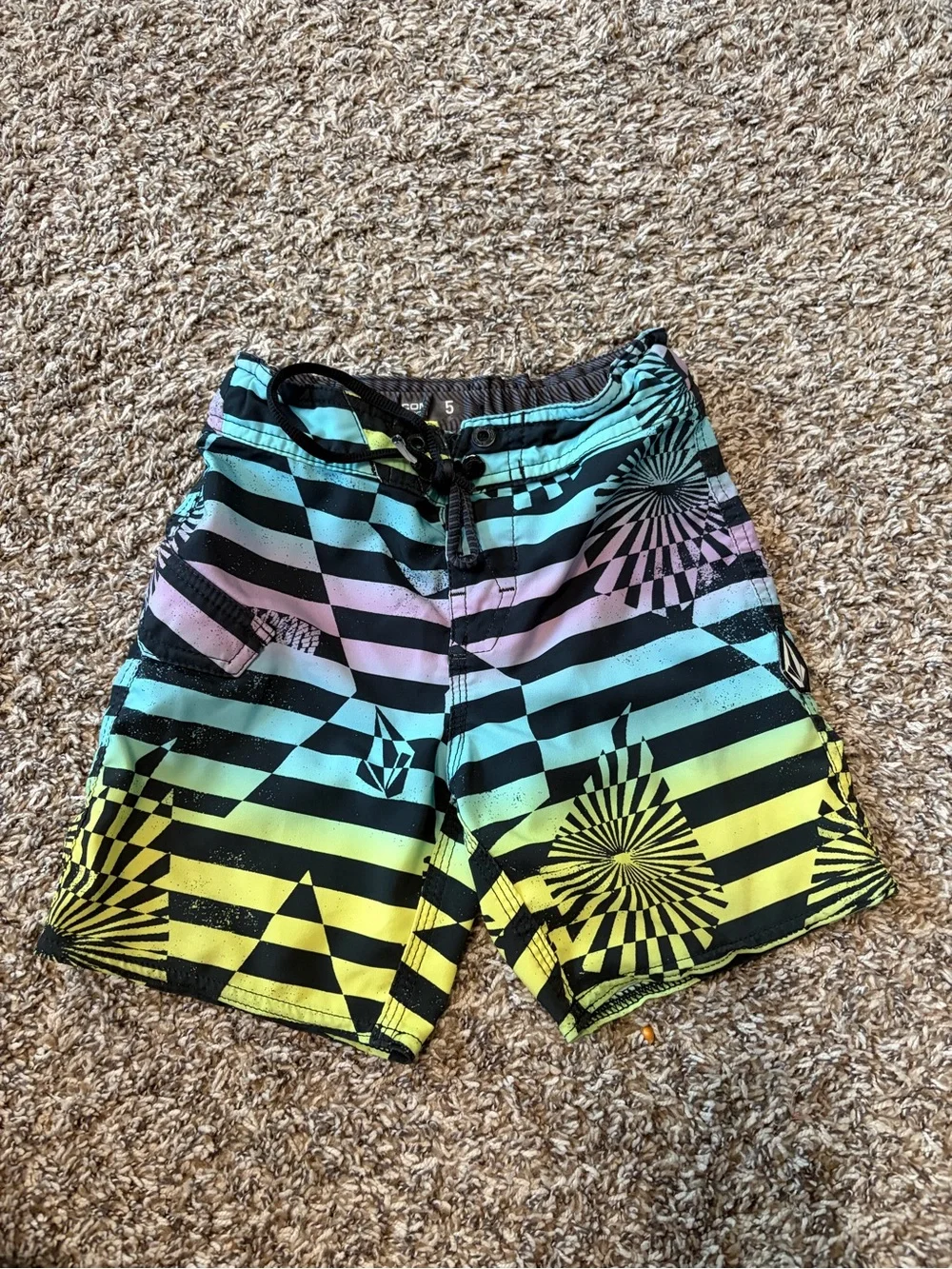Volcom Black and Gray Patterned Swim Shorts